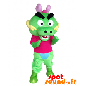Maskotti Dora-Rin, lohikäärme Chooyutshing, vihreä ja pinkki - MASFR27547 - Mascottes Yuru-Chara Japonaises