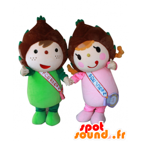 2 Mascotas Yahata y Fu Shan, los niños de bambú verde y rosa - MASFR27559 - Yuru-Chara mascotas japonesas