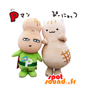 Mascotte P-Man e Pinyattsu, gigante di arachidi beige - MASFR27562 - Yuru-Chara mascotte giapponese