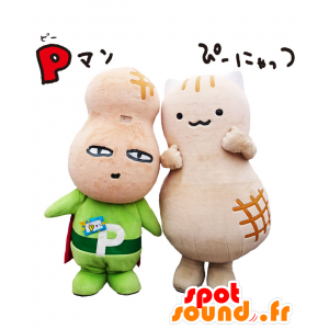 Mascot P-Man en Pinyattsu, reuze pinda beige - MASFR27562 - Yuru-Chara Japanse Mascottes