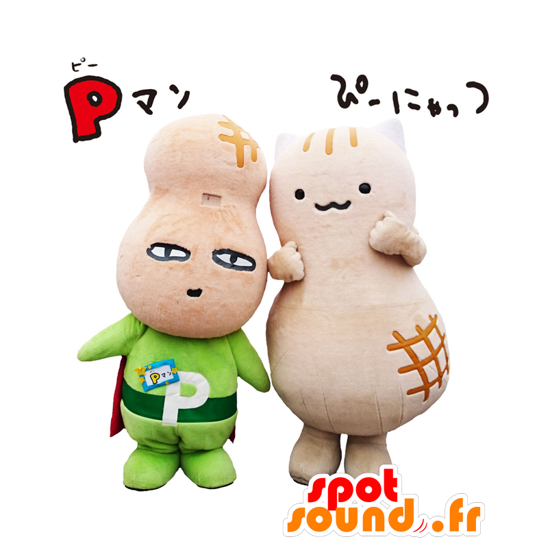 Mascot P-Man en Pinyattsu, reuze pinda beige - MASFR27562 - Yuru-Chara Japanse Mascottes