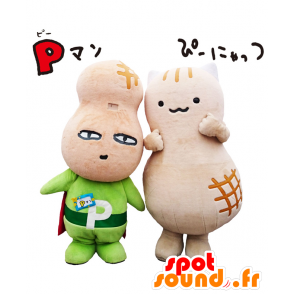 Maskotti P-Man ja Pinyattsu, jättiläinen maapähkinä beige - MASFR27562 - Mascottes Yuru-Chara Japonaises