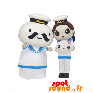 Mascottes van Mushu familie, 2 witte sneeuwpoppen en een baby - MASFR27564 - Yuru-Chara Japanse Mascottes