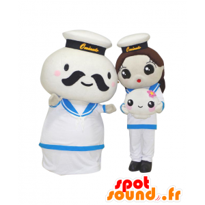 木須家のマスコット、白い雪だるま2人と赤ちゃん-MASFR27564-日本のゆるキャラのマスコット