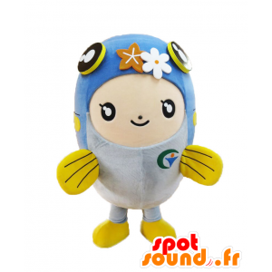 Schneemann-Maskottchen, blau und gelb Fisch - MASFR27565 - Yuru-Chara japanischen Maskottchen