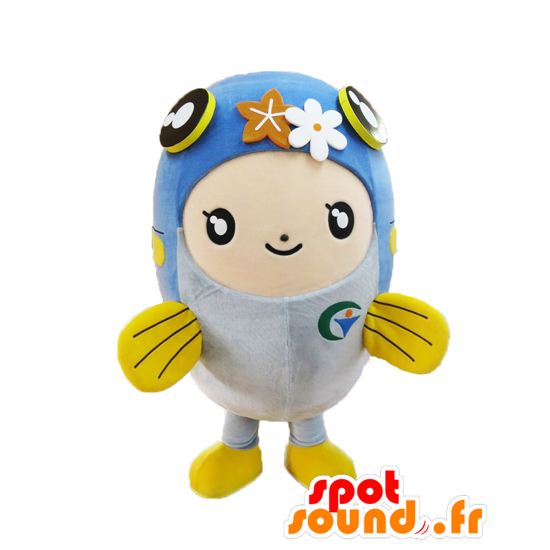 Mascotte de bonhomme, de poisson bleu et jaune - MASFR27565 - Mascottes Yuru-Chara Japonaises