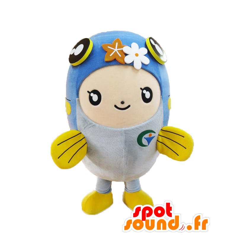 Mascote boneco, azul e amarelo peixe - MASFR27565 - Yuru-Chara Mascotes japoneses