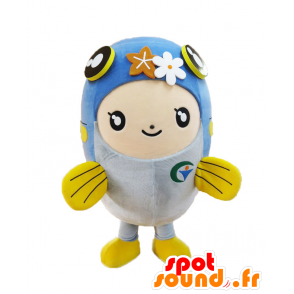 Mascote boneco, azul e amarelo peixe - MASFR27565 - Yuru-Chara Mascotes japoneses