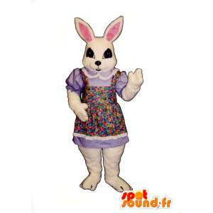 Biały królik maskotka w kwiatowej sukience - MASFR007097 - króliki Mascot
