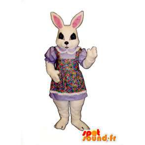 White rabbit mascot in floral dress - MASFR007097 - Rabbit mascot