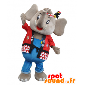 Mascotte de Pao-kun, d'éléphant gris, en tenue japonaise rouge - MASFR27567 - Mascottes Yuru-Chara Japonaises