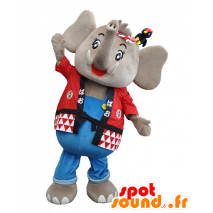 Pao-kun maskot, grå elefant, i röd japansk outfit - Spotsound