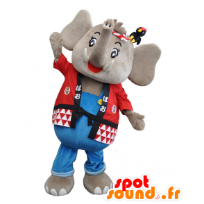 Pao-kun Maskottchen, grauer Elefant in der japanischen Red gehalten - MASFR27567 - Yuru-Chara japanischen Maskottchen