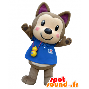 Mascotte de Tommy Banken, chien gris et violet, tout poilu - MASFR27568 - Mascottes Yuru-Chara Japonaises