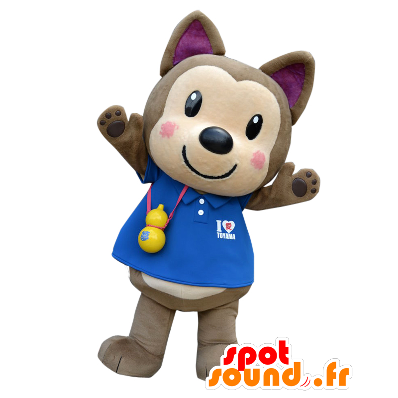 Mascot Tommy Banken, harmaa ja violetti koira, kaikki karvainen - MASFR27568 - Mascottes Yuru-Chara Japonaises