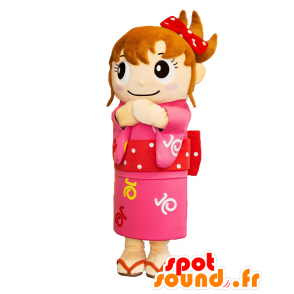 A menina asiática da mascote Izumi-Hime vestida de rosa - MASFR27573 - Yuru-Chara Mascotes japoneses