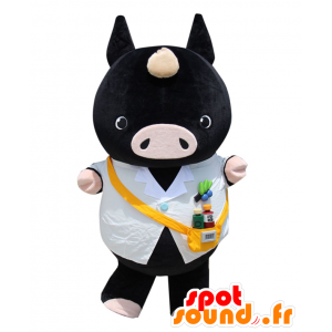 Mascotte d’Orly, cochon noir avec une chemise blanche - MASFR27584 - Mascottes Yuru-Chara Japonaises