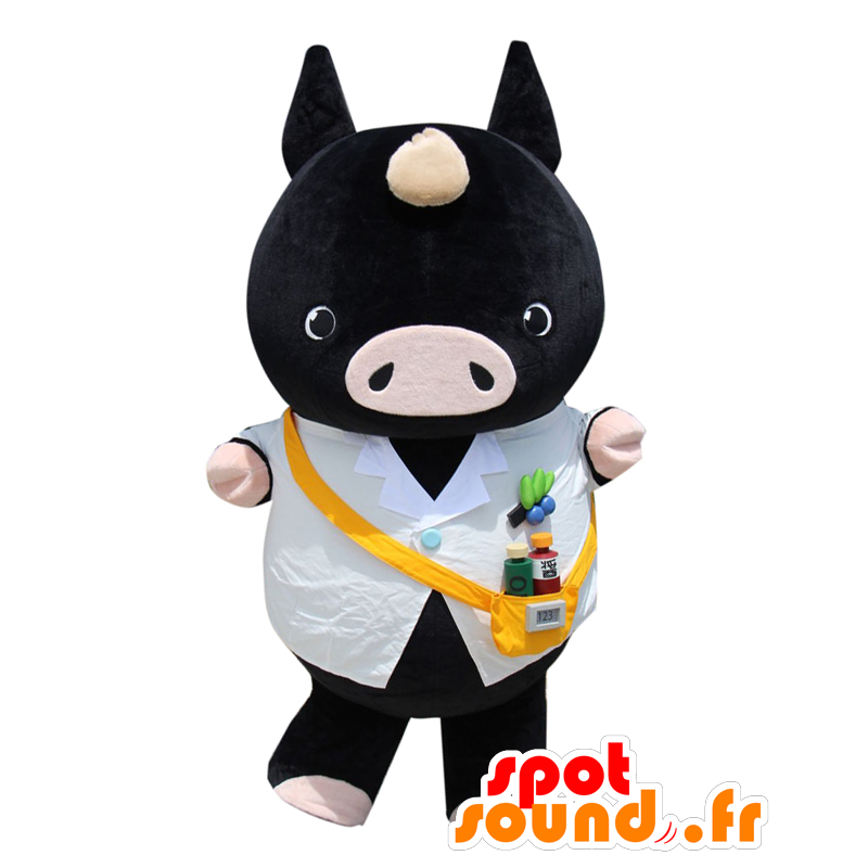 Mascotte d’Orly, cochon noir avec une chemise blanche - MASFR27584 - Mascottes Yuru-Chara Japonaises