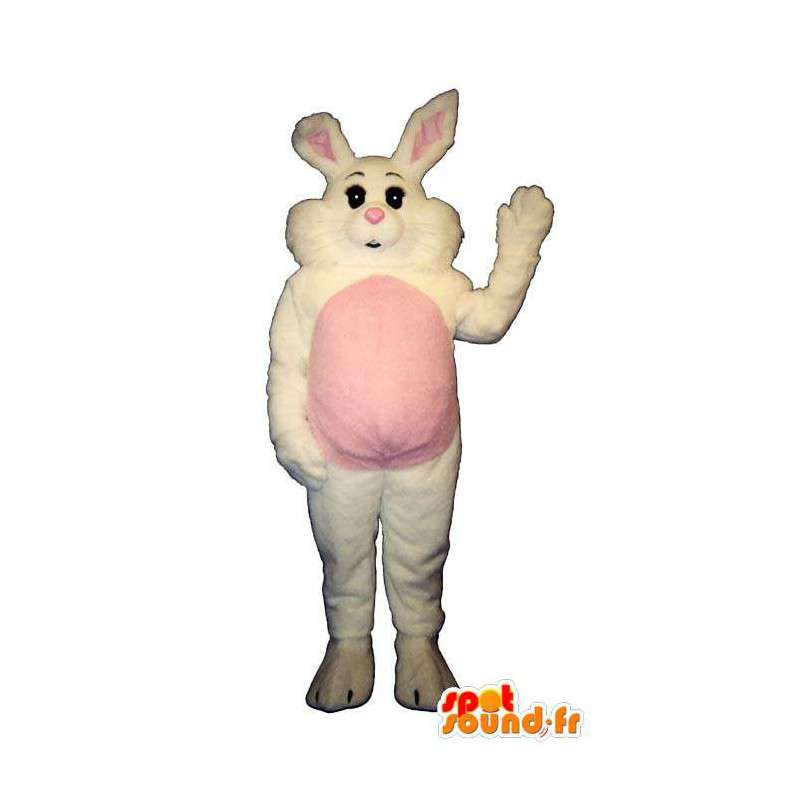Costume of white and pink bunny, fluffy - MASFR007099 - Rabbit mascot