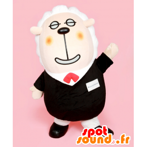 Mascotte de Anshin-Seemee, mouton blanc en costume noir - MASFR27587 - Mascottes Yuru-Chara Japonaises