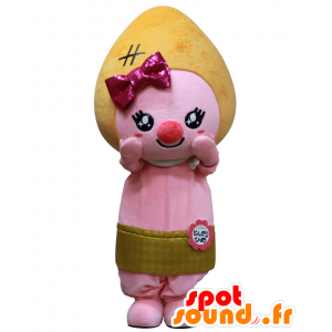 Fantasia de mascote Pointu, boneco rosa com concha amarela - Mascotes Yuru-Chara Japoneses - MASFR27589 - SpotSound.fr