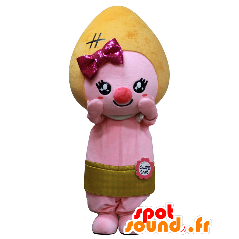 Spitz Maskottchen, rosa Mann mit einer gelben Schale - MASFR27589 - Yuru-Chara japanischen Maskottchen