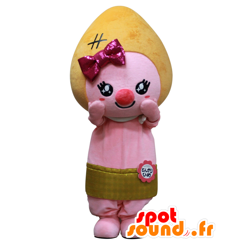 Mascotte punta, uomo di colore rosa con un guscio di colore giallo - MASFR27589 - Yuru-Chara mascotte giapponese