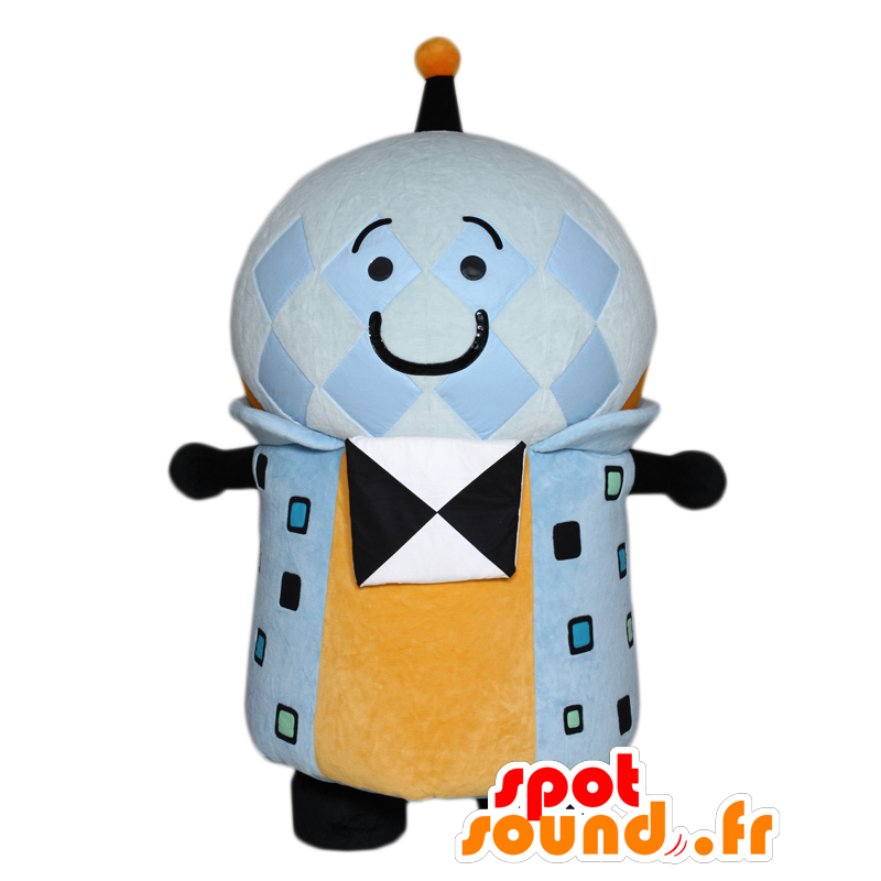 Mascotte de Yumetan, de bonhomme bleu et jaune, avec une antenne - MASFR27590 - Mascottes Yuru-Chara Japonaises