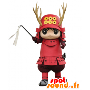 ゆるキャラのマスコット、鹿の角のある赤い侍-MASFR27593-日本のゆるキャラのマスコット