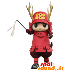 Mascotte de Yukki, samouraï rouge avec des cornes de cerf - MASFR27593 - Mascottes Yuru-Chara Japonaises