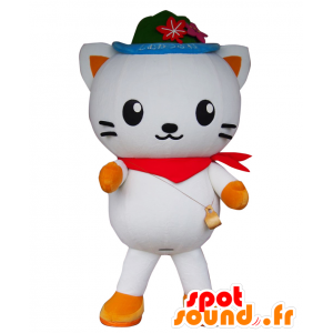 Mascotte de Shimukappi, chat blanc avec un chapeau et un bandana - MASFR27594 - Mascottes Yuru-Chara Japonaises