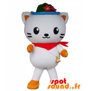 占冠村のマスコット、帽子とバンダナの白い猫-MASFR27594-日本のゆるキャラのマスコット