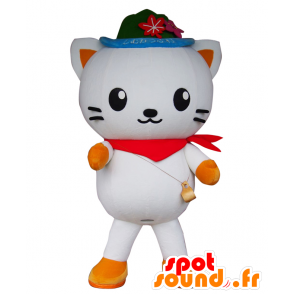 Mascotte Shimukappi, gatto bianco con un cappello e una bandana - MASFR27594 - Yuru-Chara mascotte giapponese