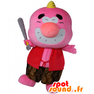 Mascotte Goro-Tsupe, de bonhomme rose avec une batte de baseball - MASFR27595 - Mascottes Yuru-Chara Japonaises