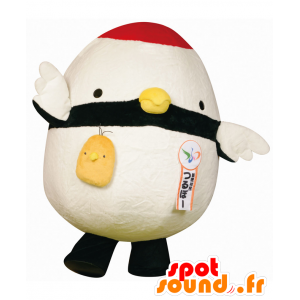 Mascot Tsurubo white chick, black and red egg-shaped - MASFR27597 - Yuru-Chara Japanese mascots