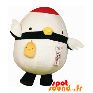 Mascot Tsurubo chick blanco, negro y rojo con forma de huevo - MASFR27597 - Yuru-Chara mascotas japonesas