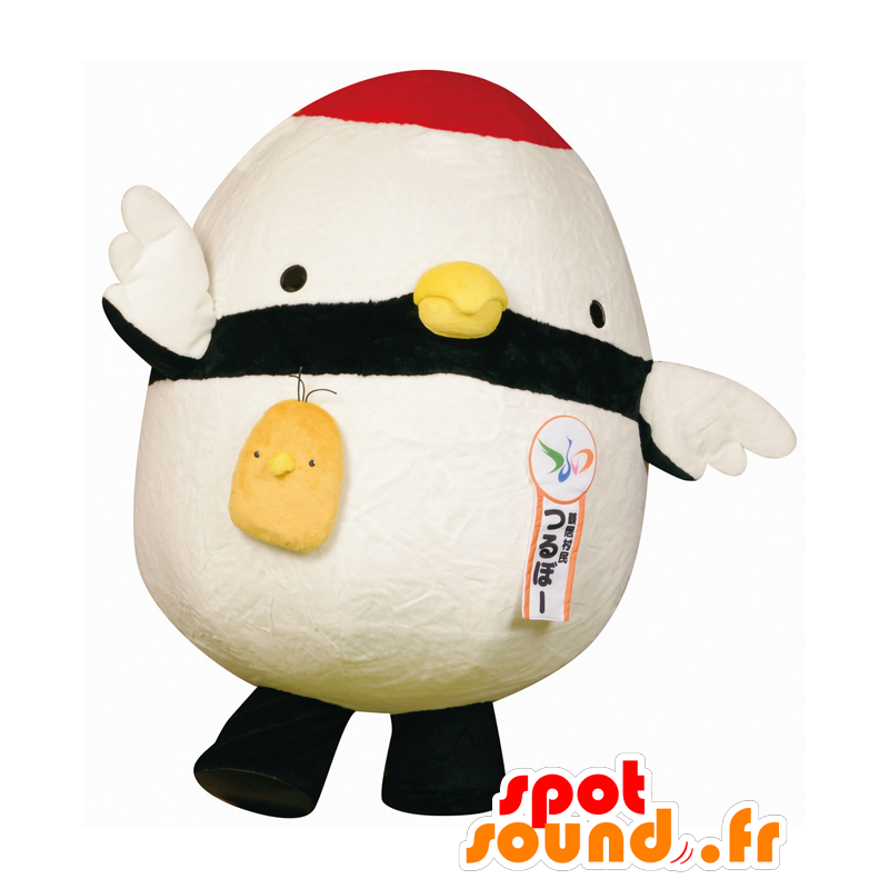 Mascotte de Tsurubo, poussin blanc, noir et rouge en forme d'œuf - MASFR27597 - Mascottes Yuru-Chara Japonaises