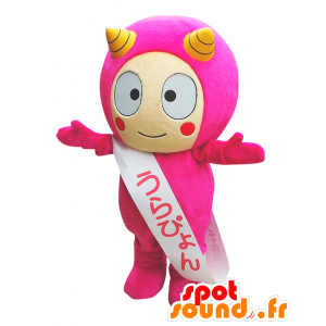 Monster-Maskottchen Urapyon Rosa mit gelben Hörnern - MASFR27599 - Yuru-Chara japanischen Maskottchen