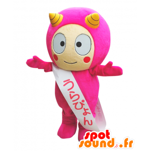 Urapyon monster maskot, rosa, med gula horn - Spotsound maskot
