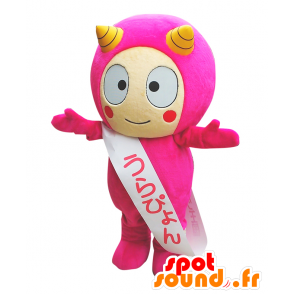 Mascotte de monstre Urapyon, rose, avec des cornes jaunes - MASFR27599 - Mascottes Yuru-Chara Japonaises