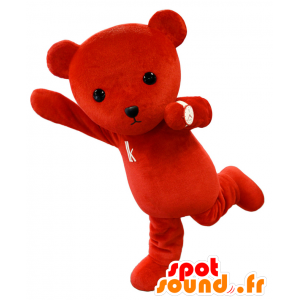 Mascot Rukibea, grote teddybeer rood en wit - MASFR27600 - Yuru-Chara Japanse Mascottes