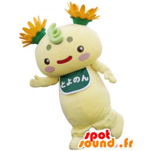 Mascotte de Toyonon, de nounours jaune pâle, avec des fleurs - MASFR27601 - Mascottes Yuru-Chara Japonaises