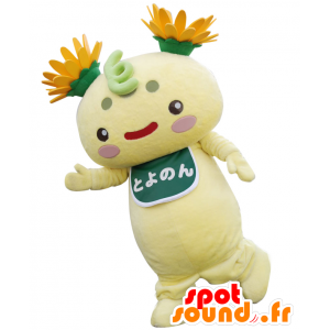 Toyonon Maskottchen, hellgelb-Teddybär mit Blumen - MASFR27601 - Yuru-Chara japanischen Maskottchen