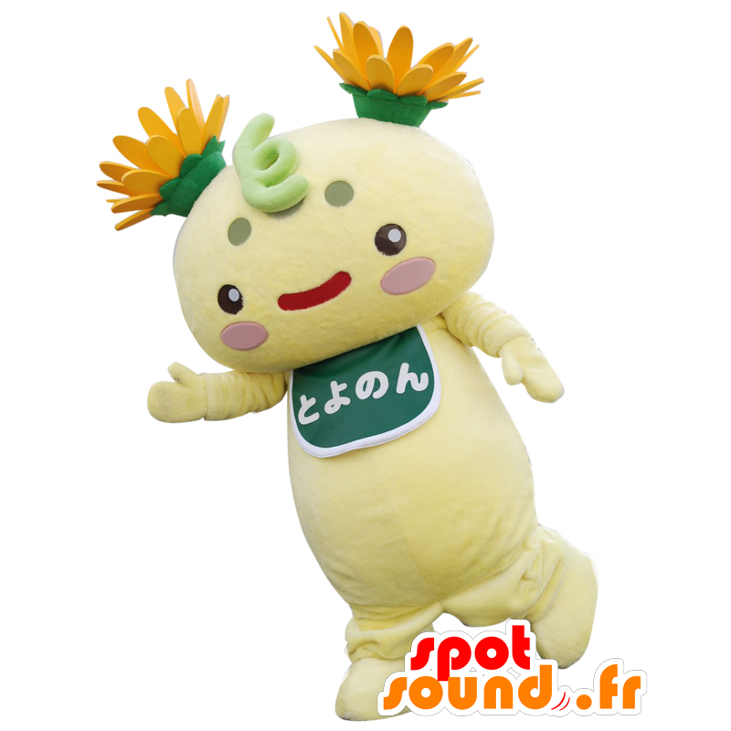 Mascotte de Toyonon, de nounours jaune pâle, avec des fleurs - MASFR27601 - Mascottes Yuru-Chara Japonaises