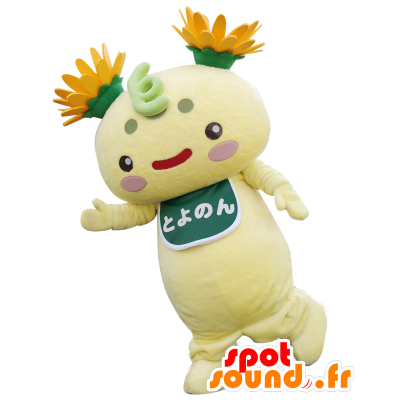 Toyonon Maskottchen, hellgelb-Teddybär mit Blumen - MASFR27601 - Yuru-Chara japanischen Maskottchen