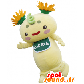 Mascotte de Toyonon, de nounours jaune pâle, avec des fleurs - MASFR27601 - Mascottes Yuru-Chara Japonaises