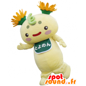 Toyonon Maskottchen, hellgelb-Teddybär mit Blumen - MASFR27601 - Yuru-Chara japanischen Maskottchen