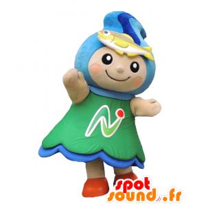 Mascot Naka-chan, ferierende, med en fisk på hovedet -
