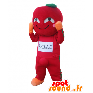 Mokkoringo maskot, rød tomat, rund, kæmpe og smilende -