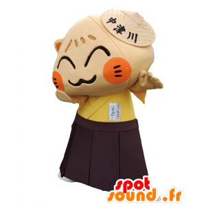 Mascotte de Nyakatsugawa, de cochon en kimono marron et jaune - MASFR27613 - Mascottes Yuru-Chara Japonaises